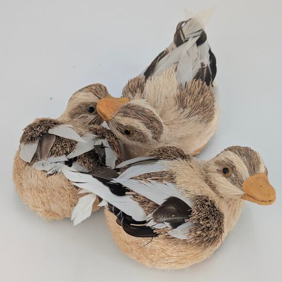 Trio Sisal Ducklings Easter Decor Baby Water Fowl Straw Bristle Feather Bird VTG - Picture 9 of 10